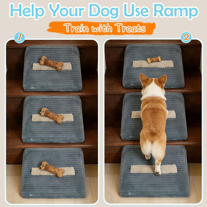 3-Pack Dog Ramp for Stairs, 40D Dog Stair Ramp, Pet Ramp for Stairs for Small & Senior Dog Stairs Ramp for Injured Dogs with Anti Slip Strip, 13.7 x 9.8 x 4.7 in,Gentle Slope Pet Safe, Washable Cover