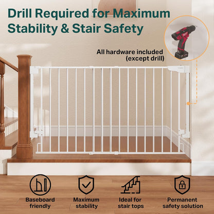Cumbor 29.2–43" Baby Gate for Stairs, Hardware Mounted (Drill Required), Expandable No Bottom Bar Dog Gate, Auto Close Extra Wide Walk Thru, Pet & Toddler Proof Gate, Top & Bottom of Stairways(Black)