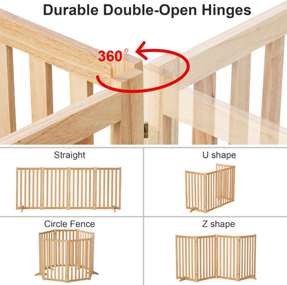 36" Height Extra Tall Freestanding Pet Gate, Solid Wood Folding Safety Fence Wooden Dog Gate with 2 PCs Support Feet Ideal for Stairs, Doorways, Halls, Kitchens, Heavy Duty Gates, 3 Panels, Oak