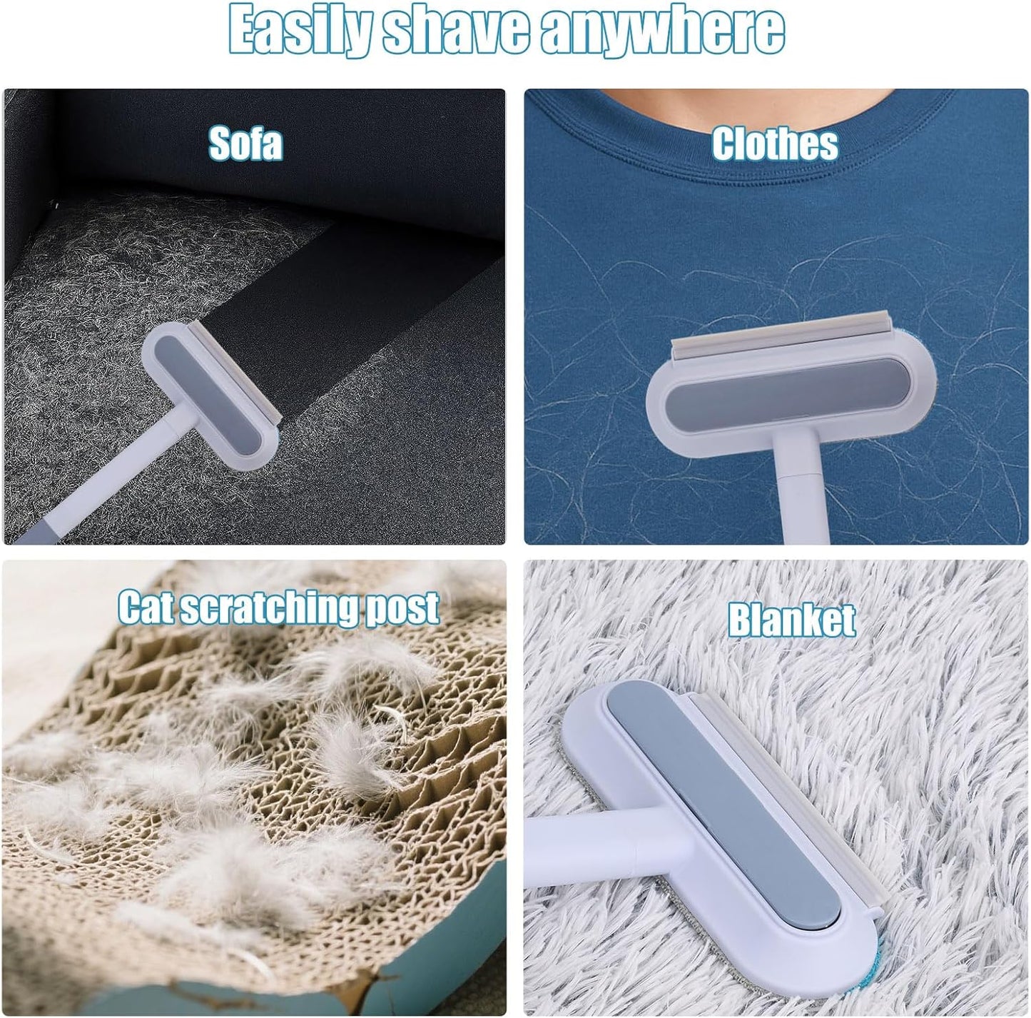 Pet Hair Remover, 4 in 1 Multifunctional Pet Remover Mitt Tool Reusable Long Handle Dog Hair Grooming Brush Magic Cat Fur Removal Glove Scraper Suitable for Couch Carpet Furniture