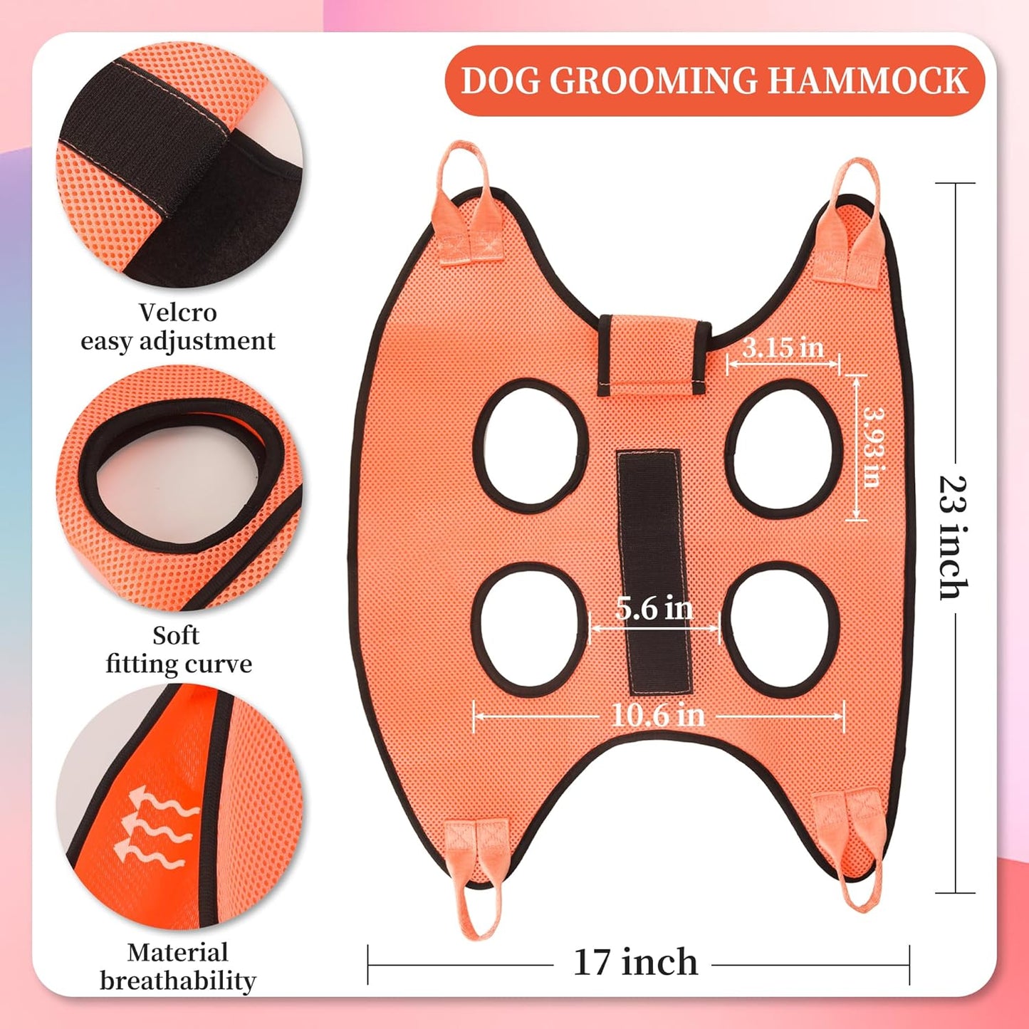 PatiencET Dog Grooming Hammock, Pet Grooming Hammock for Cats & Dogs with Security Strap, Dog Sling for Nail Trimming with Nail Clippers/Trimmer, Nail File, Pet Comb(Pink S)