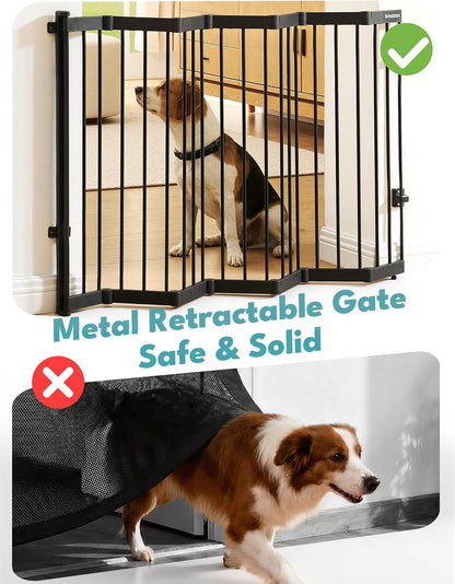 No Pawblems Retractable Safty Gate, Metal Adjustable Dog Gate for Doorways, Stairs & Hallways, Expands to 45" Wide, 36" Tall Gate, Auto Retract Design, No Bottom Bar, Black