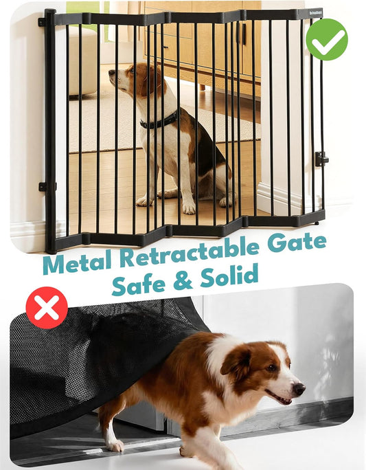 No Pawblems Retractable Safty Gate, Metal Adjustable Dog Gate for Doorways, Stairs & Hallways, Expands to 45" Wide, 36" Tall Gate, Auto Retract Design, No Bottom Bar, Black