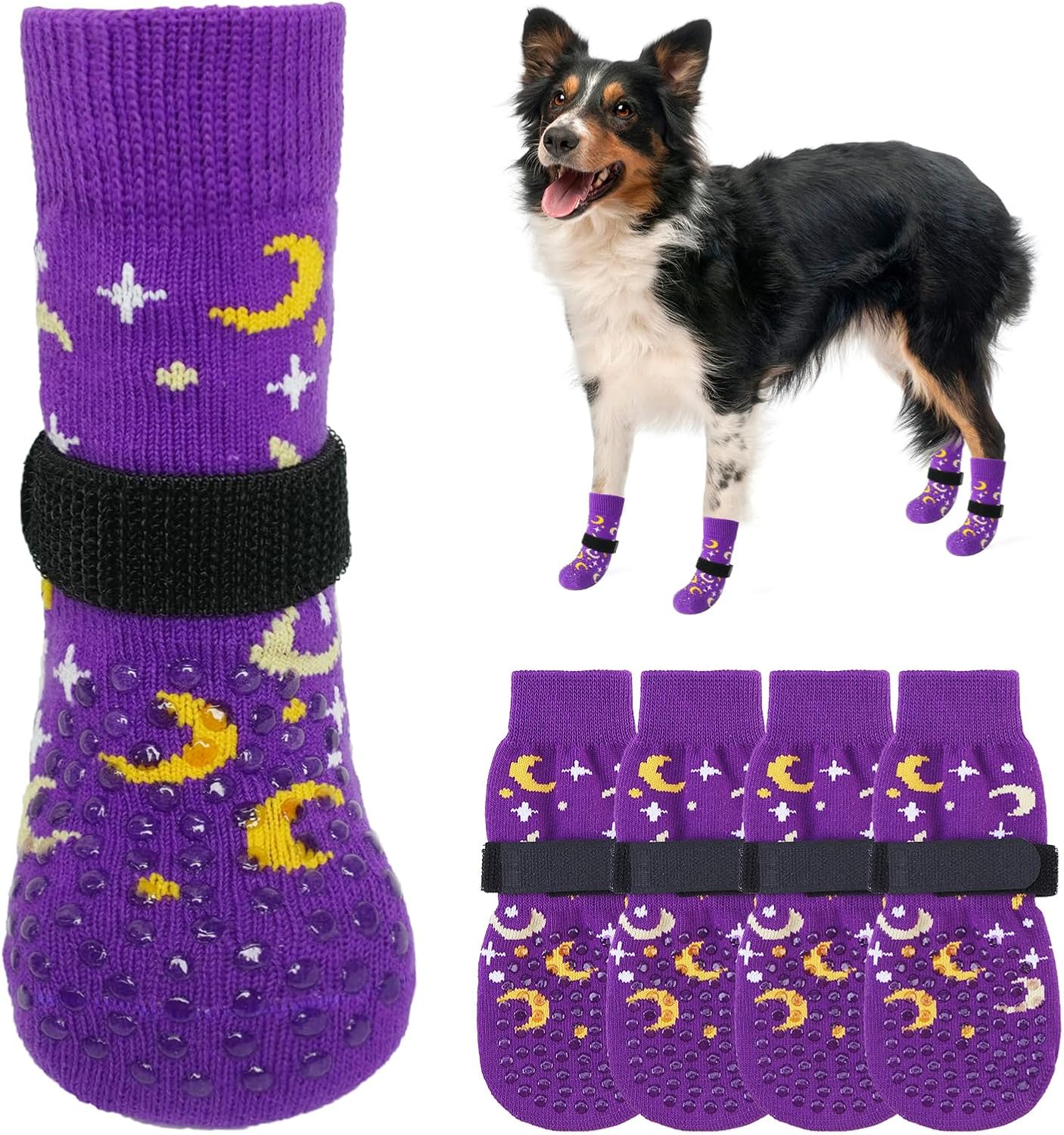 SCENEREAL 6Pcs Anti Slip Dog Socks to Prevent Licking Paws for Hot/Cold Pavement, Dog Grippy Socks for Hardwood Floors, Dog Shoes for Boots & Paw Protectors for Puppy Small Medium Large Senior Dogs