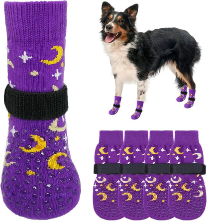 SCENEREAL 6Pcs Anti Slip Dog Socks to Prevent Licking Paws for Hot/Cold Pavement, Dog Grippy Socks for Hardwood Floors, Dog Shoes for Boots & Paw Protectors for Puppy Small Medium Large Senior Dogs
