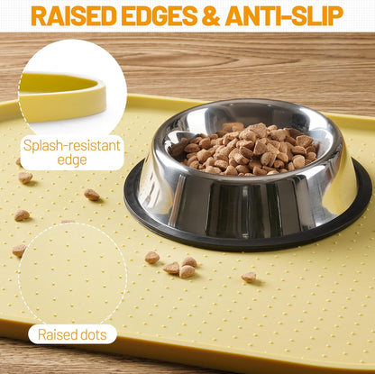 Hubulk 100% Waterproof Silicone Pet Feeding Mat with Raised Edge for Food and Water, Dog Bowl Mats, Cat Bowls Placemat with High Lip Protects Floor for Cats and Dogs (Gray, 19" L x 12" W)