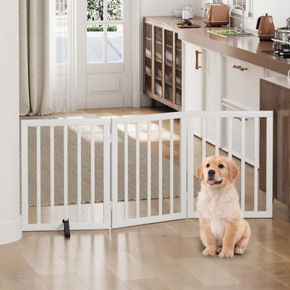 Freestanding Foldable Dog Gate - 4 Panel Room Divider with Metal Support Feet (Black)