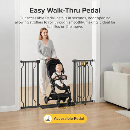 Baby Gates Extra Wide for Doorways 90.6-95.2 Inch Extra Wide Pressure Mounted Baby Dog Gate for the House Indoor Large Openning Metal Safety Gate No Drilling with Walk-Through Door,Black