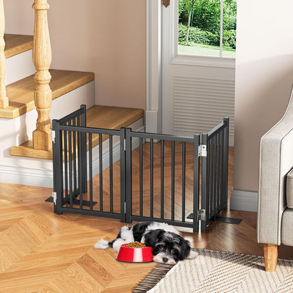 Snughome Short Dog Gate Indoor, 16" High Freestanding Small Dog Door Gates with Support Feet, Expands Up to 48’’ Wide Foldable Pet Gate for Doorway, 4 Panel Folding Pet Door Pet Fence for Puppy, White