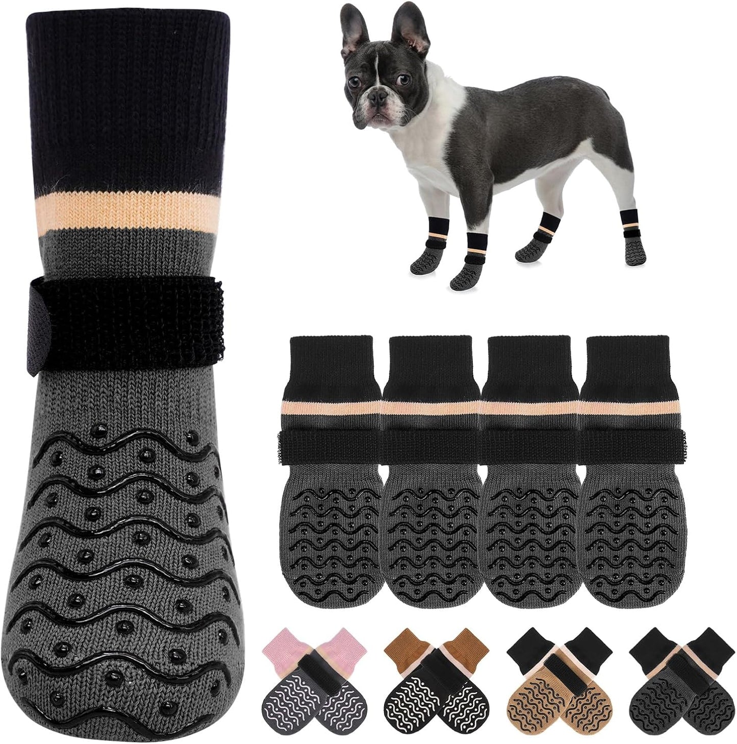 BEAUTYZOO Dog Socks to Prevent Licking Paws -Dog Shoes for Hot Pavement & Hardwood Floors Anti Slip, Traction Control Boots & Paw Protectors with Double Side Grips for Small Medium Large Senior Dogs
