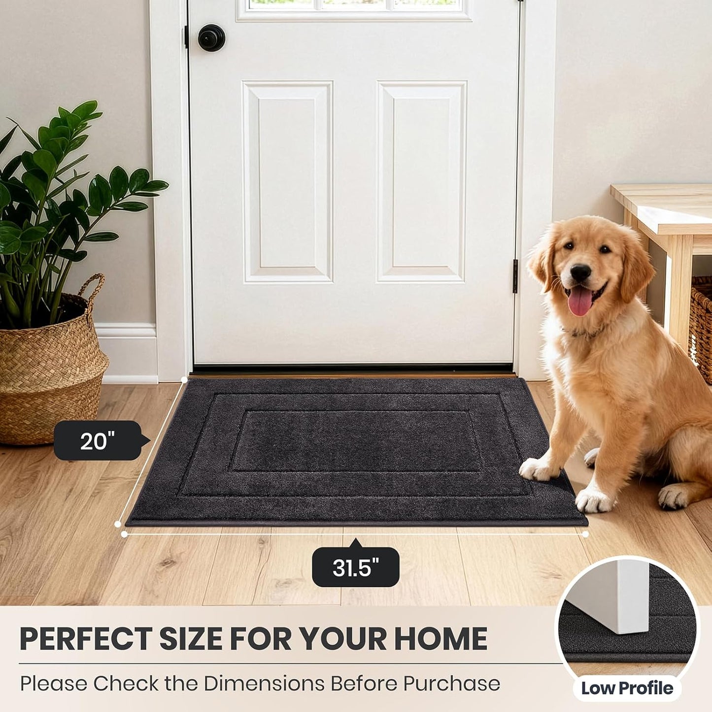 PURRUGS Dirt Trapping Door Mat 32" x 47", Non-Slip/Skid Machine Washable Entryway Rug, Dog Doormat, Super Absorbent Welcome Mat for Muddy Wet Shoes and Paws, Grayish Brown