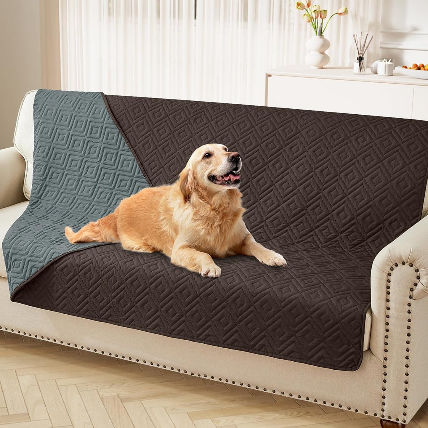 hyha Waterproof Dog Blanket, Soft Pet Bed Blankets, Waterproof Sofa Couch Cover for Dogs Washable, Reversible Pet Couch Covers for Sofa Furniture (30x70 Inch, Grey/Dark Grey)
