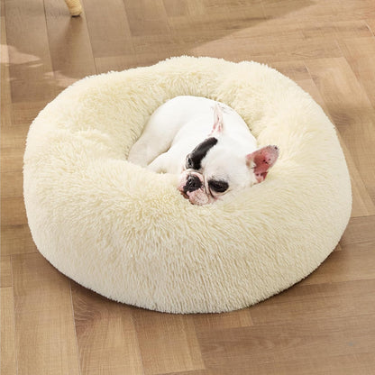 Bedsure Calming Dog Bed Medium Size Dog - Donut Washable Medium Pet Bed, 30 inches Anti-Slip Round Fluffy Plush Faux Fur Cat Bed, Fits up to 45 lbs Pets, Camel