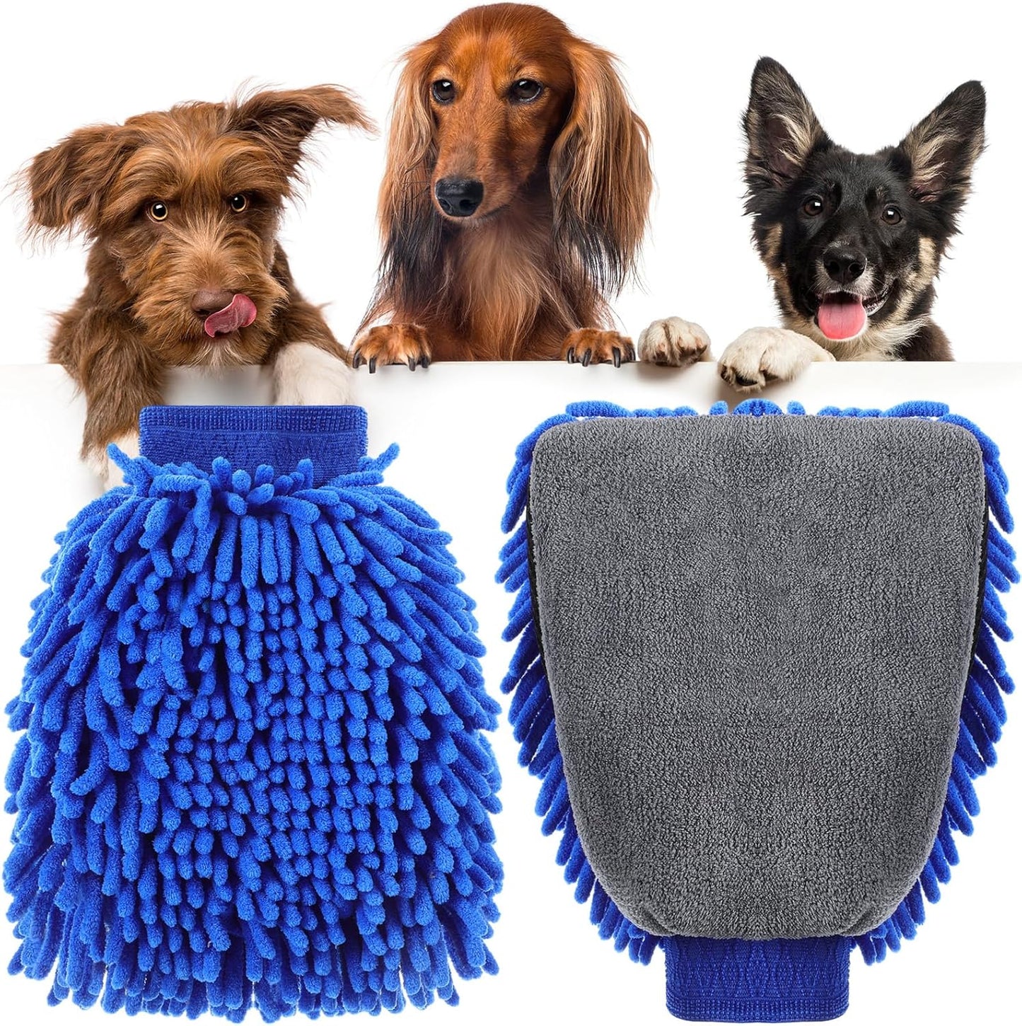 Teenyyou 2 Pcs Dog Towel Mitt Dry Bath Gloves Chenille Microfiber Paws Clean Pet Hair Washing Gloves Dog Grooming Mitts Bath Supplies for Cats Rabbits Horses Suitable for Long/Short/Poodle Fur(Grey)