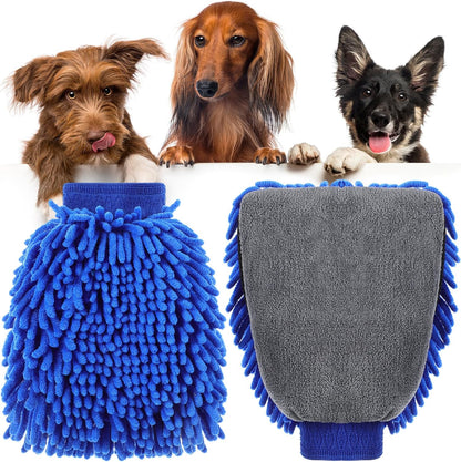 Teenyyou 2 Pcs Dog Towel Mitt Dry Bath Gloves Chenille Microfiber Paws Clean Pet Hair Washing Gloves Dog Grooming Mitts Bath Supplies for Cats Rabbits Horses Suitable for Long/Short/Poodle Fur(Grey)