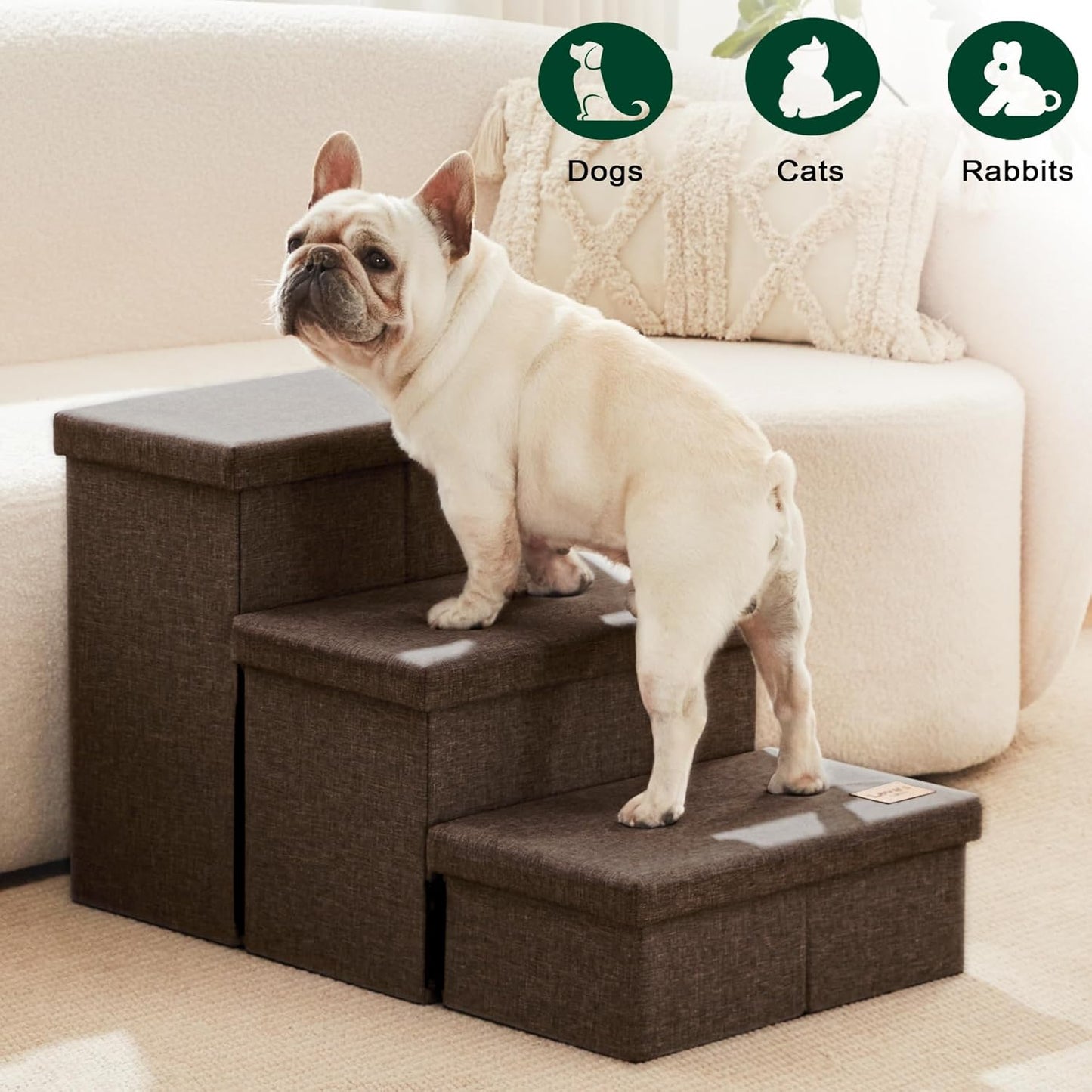Love's cabin Dog Stairs with Storage 13" H, Foldable Pet Stairs for Small Medium or Large Dogs, Cat Puppy Steps Ramp with Zip up to 150 lbs, Solid Grey, 2 Steps