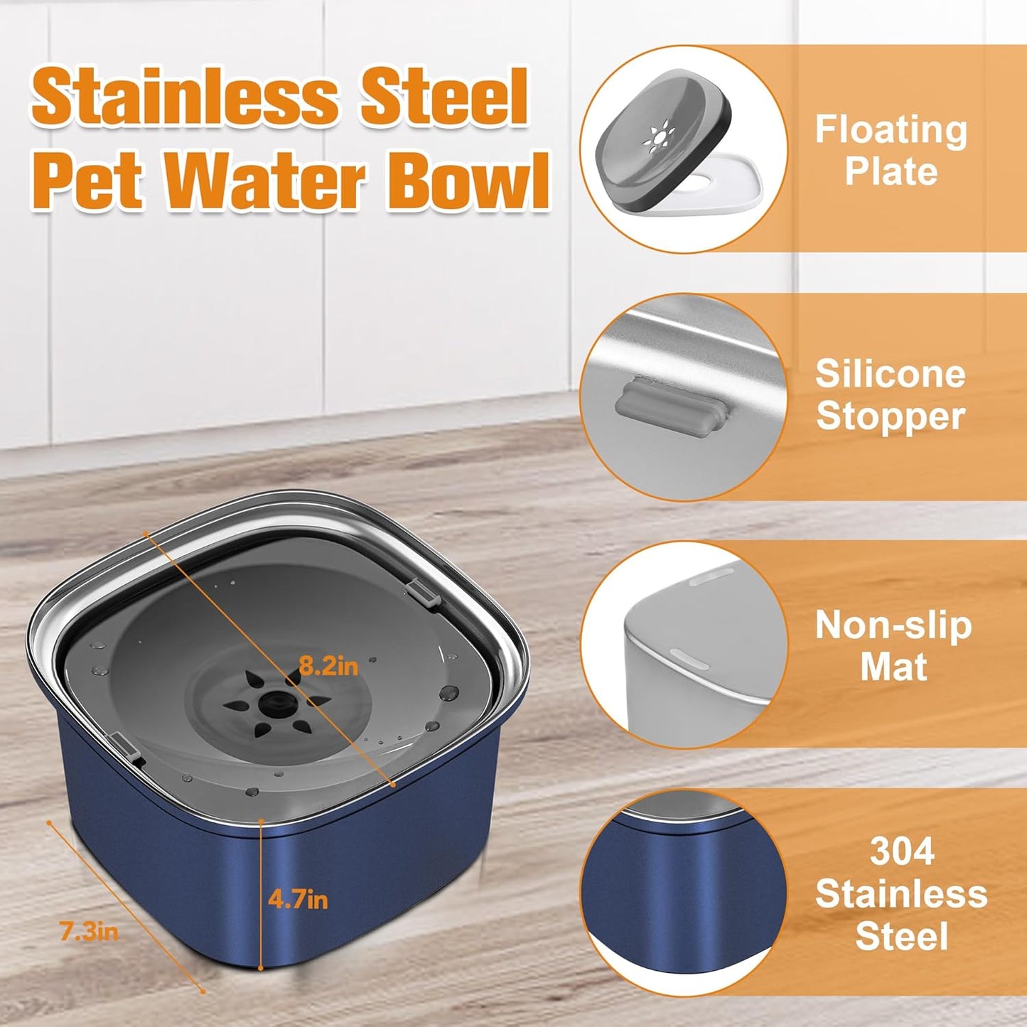Decflow 3L Dog Water Bowl, Slow Water Bowl for Dogs, No Spill Water Bowl for Dogs, Spill Proof, No Splash Dog Water Bowl, Stainless Steel Slobber Stopper Water Bowl for Messy Drinkers