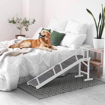 Onelike Wooden Dog Ramp for Bed with Removable Side Rail and Non-Slip Carpet, Stable Pet Ramp Stair for Couch Sofa for Small & Large & Senior Dogs, 74" Long Ramp Brown