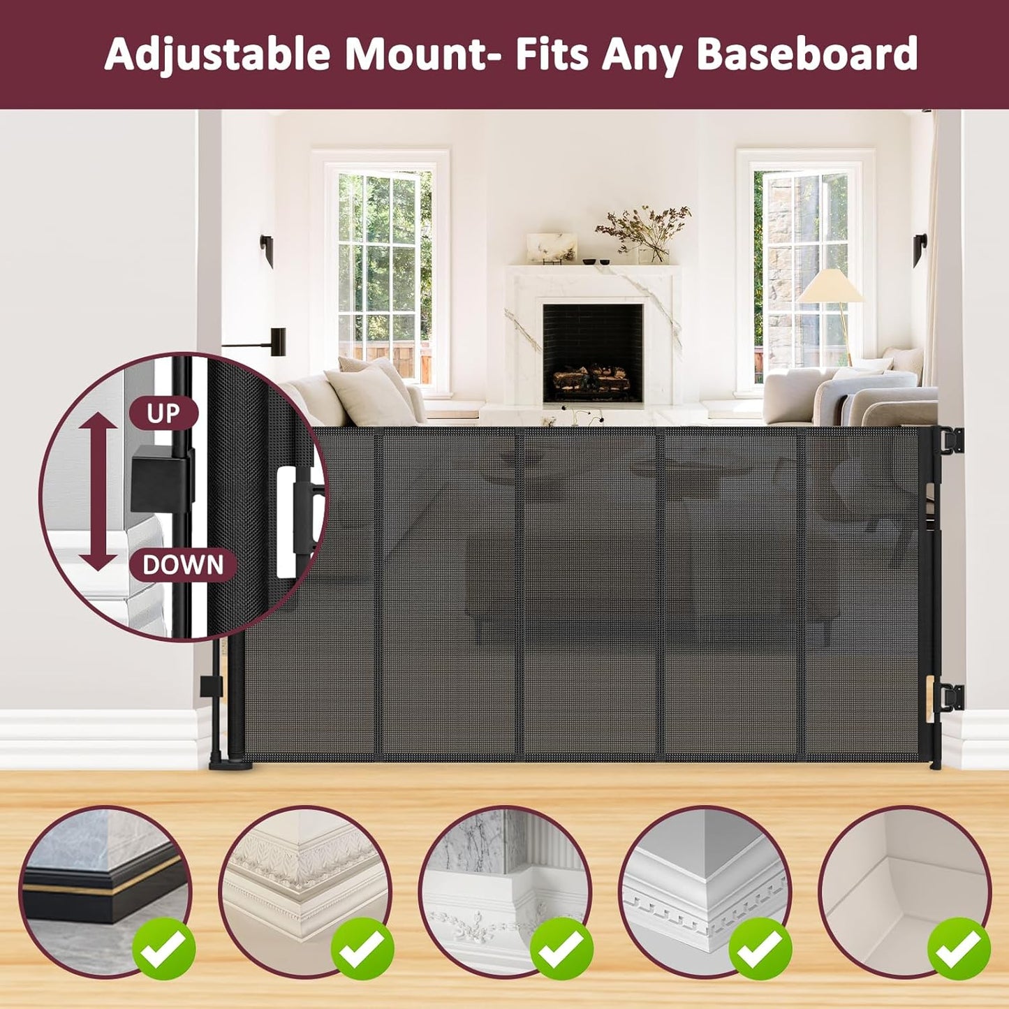 26 Inch Tall Step Over Retractable Dog Gate with Reinforced Bars 55" Wide Small Puppy Gates for The House Short Retractable Baby Gates for Doorway Mesh Dog Gate Indoor Doggie Gate Retractable Pet Gate