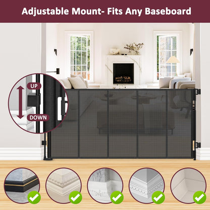 26 Inch Tall Step Over Retractable Dog Gate with Reinforced Bars 55" Wide Small Puppy Gates for The House Short Retractable Baby Gates for Doorway Mesh Dog Gate Indoor Doggie Gate Retractable Pet Gate