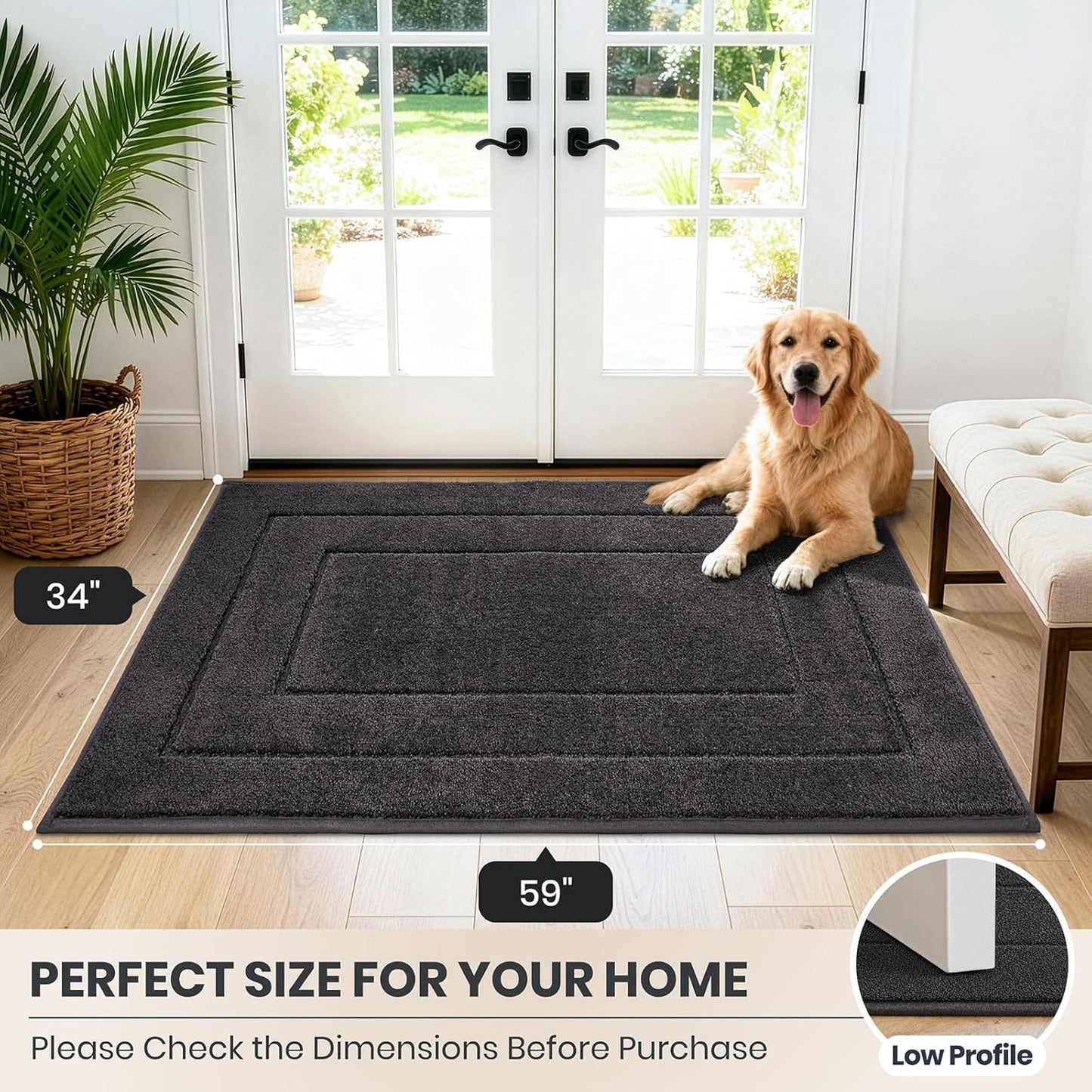 PURRUGS Dirt Trapping Door Mat 32" x 47", Non-Slip/Skid Machine Washable Entryway Rug, Dog Doormat, Super Absorbent Welcome Mat for Muddy Wet Shoes and Paws, Grayish Brown