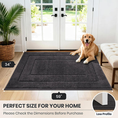 PURRUGS Dirt Trapping Door Mat 32" x 47", Non-Slip/Skid Machine Washable Entryway Rug, Dog Doormat, Super Absorbent Welcome Mat for Muddy Wet Shoes and Paws, Grayish Brown