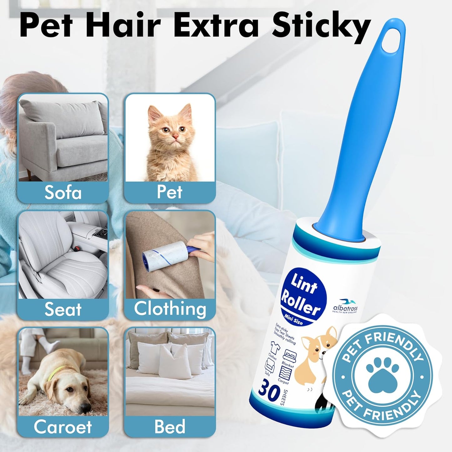 Lint Rollers for Pet Hair Extra Sticky, 800 Sheets Mega Value Set Lint Rollers for Pet Hair Removal, Dog and Cat Lint Remover for Clothes, Furniture, Carpet