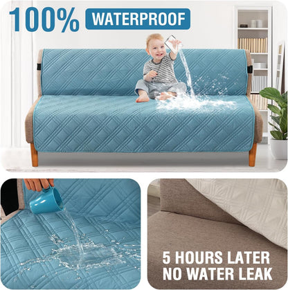 H.VERSAILTEX 100% Waterproof Slipcovers for Couches and Sofas Modern Pet Couch Cover Thick Soft Furniture Protector with Elastic Straps(Sofa, Lily Pad/Beige)