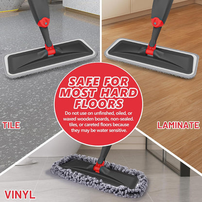 HOMTOYOU Spray Mops for Floor Cleaning: Wet Mop for Hardwood Tile Wood Laminate Vinyl - 3 Washable Microfiber Pads for Swiffer Powermop - Absorbs Pet Hair Dust