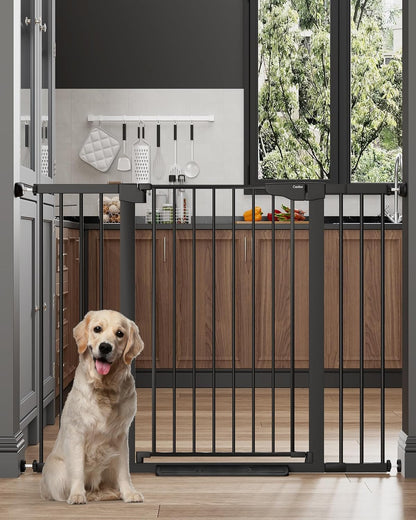 Cumbor 36.6-64" Extra Wide Baby Gate for Stairs, Dog Gates for Doorways, Auto-Close Pet Gate Indoor, Pressure Mounted Walk Through Safety Child Gate for Kids Toddler, Tall Pet Puppy Fence Gate, Brown