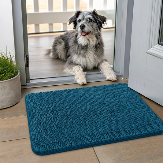 Smiry Dog Door Mat for Muddy Paws 30x20, Absorbs Moisture and Dirt Doormat, Non-Slip Washable Quick Dry Chenille Front Door Mat Indoor Entrance, Entryway Carpet for Inside Floor, Grey - Colors B