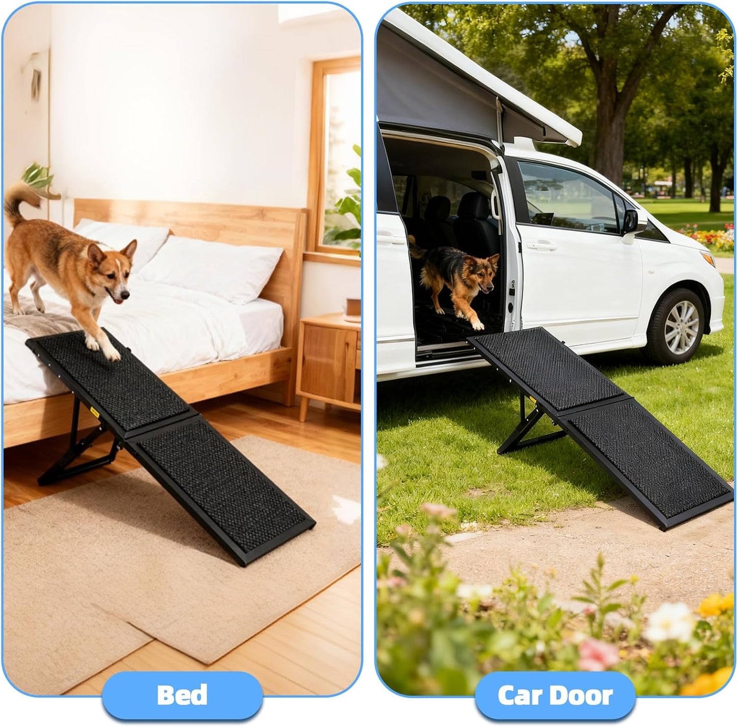 Dog Ramp for Car,33.2"x 12.8" Dog Stairs for Large Dogs with Anti-Slip Surface,Large Folding Pet Stairs for SUV,Truck with Adjustable Height,Outdoor Portable Wide Dog Steps up to 88LBS