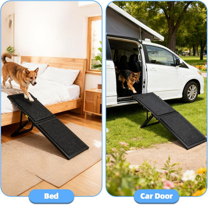 Dog Ramp for Car,33.2"x 12.8" Dog Stairs for Large Dogs with Anti-Slip Surface,Large Folding Pet Stairs for SUV,Truck with Adjustable Height,Outdoor Portable Wide Dog Steps up to 88LBS