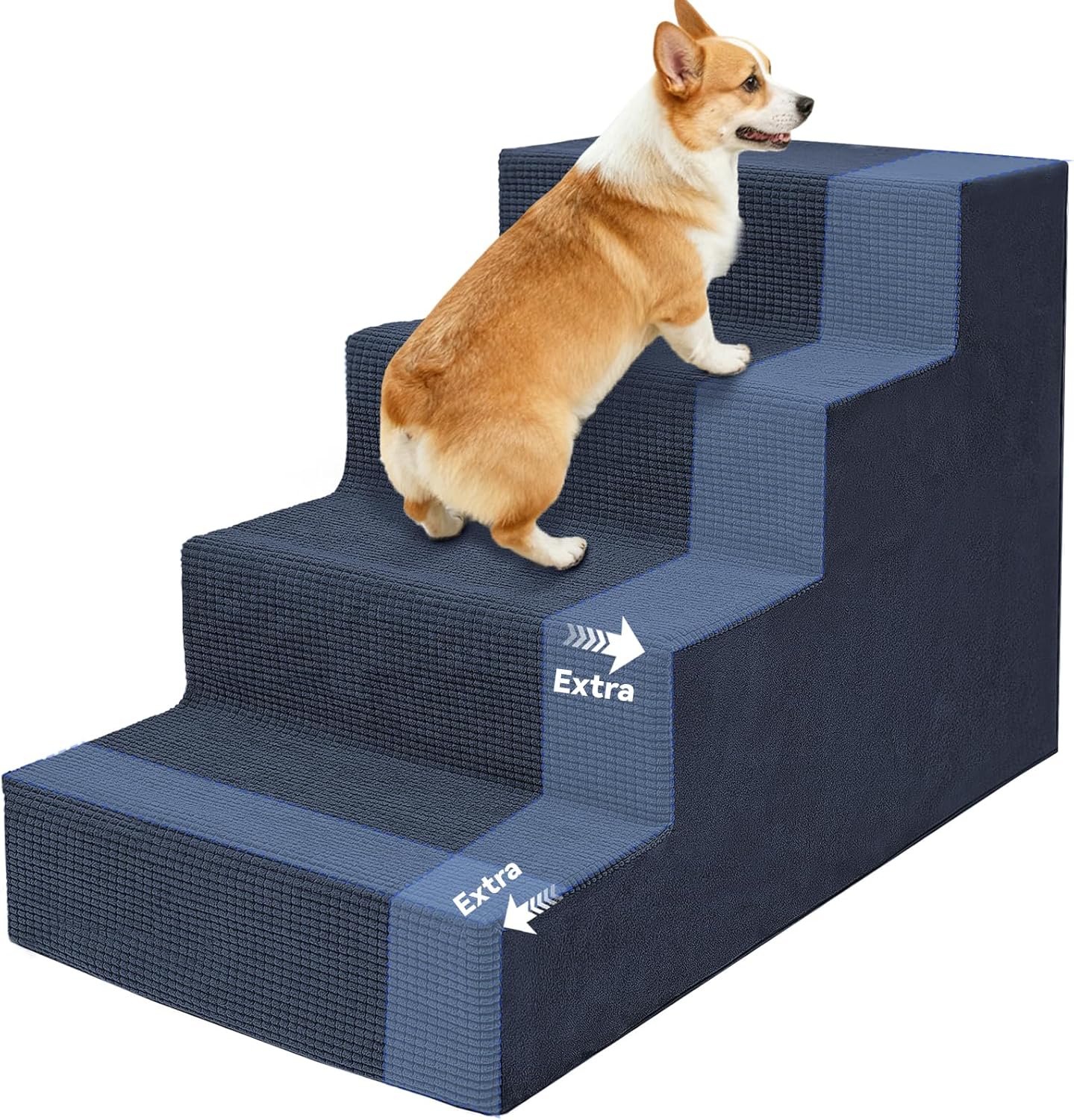 Niubya Dog Stairs for Small Dog and Cats,23”H Non-Slip Bottom Pet Steps for High Beds and Couch,Extra Wide High-Density Foam Pet Stairs Grey,5 Steps
