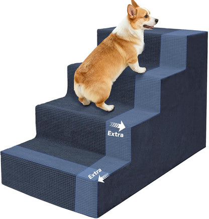 Niubya Dog Stairs for Small Dog and Cats,23”H Non-Slip Bottom Pet Steps for High Beds and Couch,Extra Wide High-Density Foam Pet Stairs Grey,5 Steps