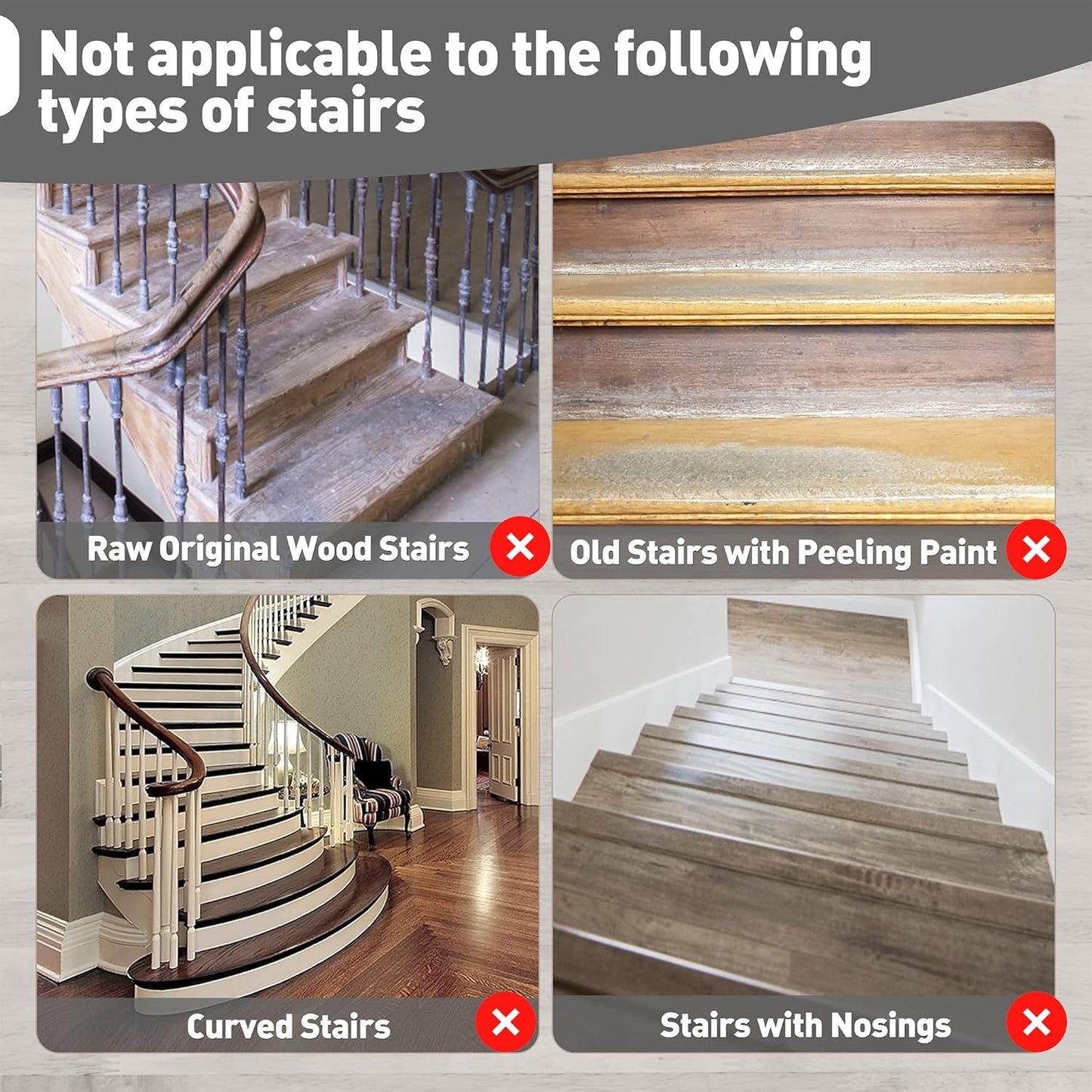 PURE ERA Bullnose Carpet Stair Treads Set Tape Free Non-Slip Indoor Stair Protectors Pet Friendly Rugs Covers Soft Skid Resistant Washable Reusable 9.5" x 30"(14 Pieces,Cream Gray)