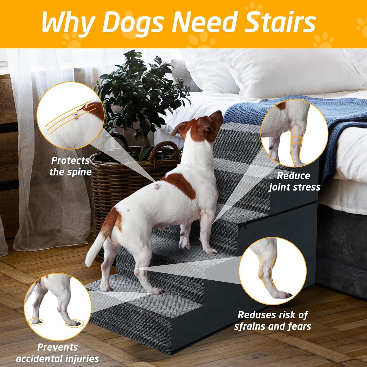 31" H Dog Stairs for Small and Medium Dogs 7-Step Ramps for High Beds and Couch Non-Slip Extra Wide Pet Stairs for Old Dogs and Puppy and Cat - Stable & Durable with Machine Washable Cover Indoor