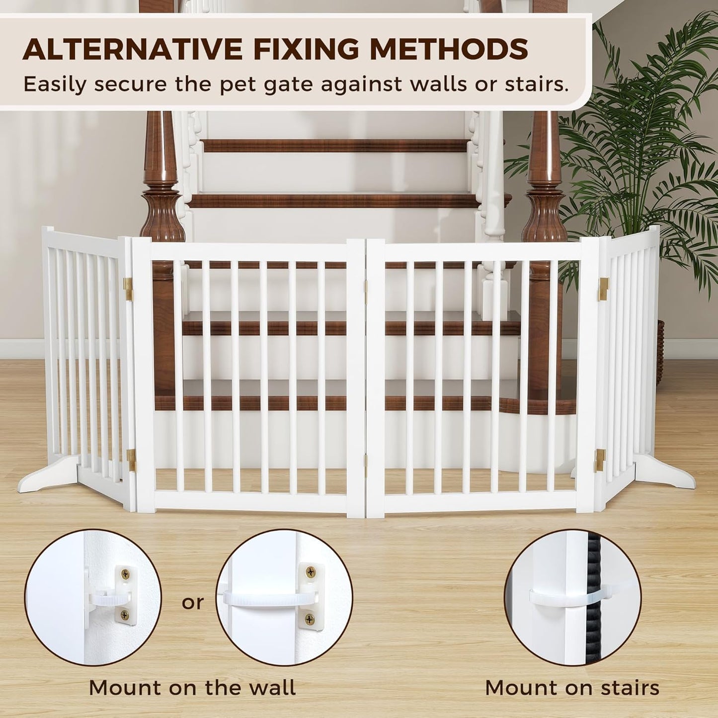 36" H Freestanding Dog Gate, Solid Wood Foldable Pet Gate with Support Feet, Wooden Tall Dog Gate for Doorway, Stairs & Indoor Use, 60" Wide Expandable Pet Fence, 3 Panels, Walnut