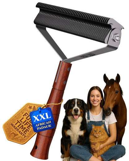Extra Large 2-Sided Undercoat Rake for Dogs & Cats, Dog Brush for Shedding Remove Mats, Dematting Comb, Safe&Gentle Grooming Brush for German Shepherds Medium to Long-Haired Pets,Premium Wooden Handle