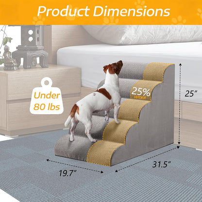 31" H Dog Stairs for Small and Medium Dogs 7-Step Ramps for High Beds and Couch Non-Slip Extra Wide Pet Stairs for Old Dogs and Puppy and Cat - Stable & Durable with Machine Washable Cover Indoor