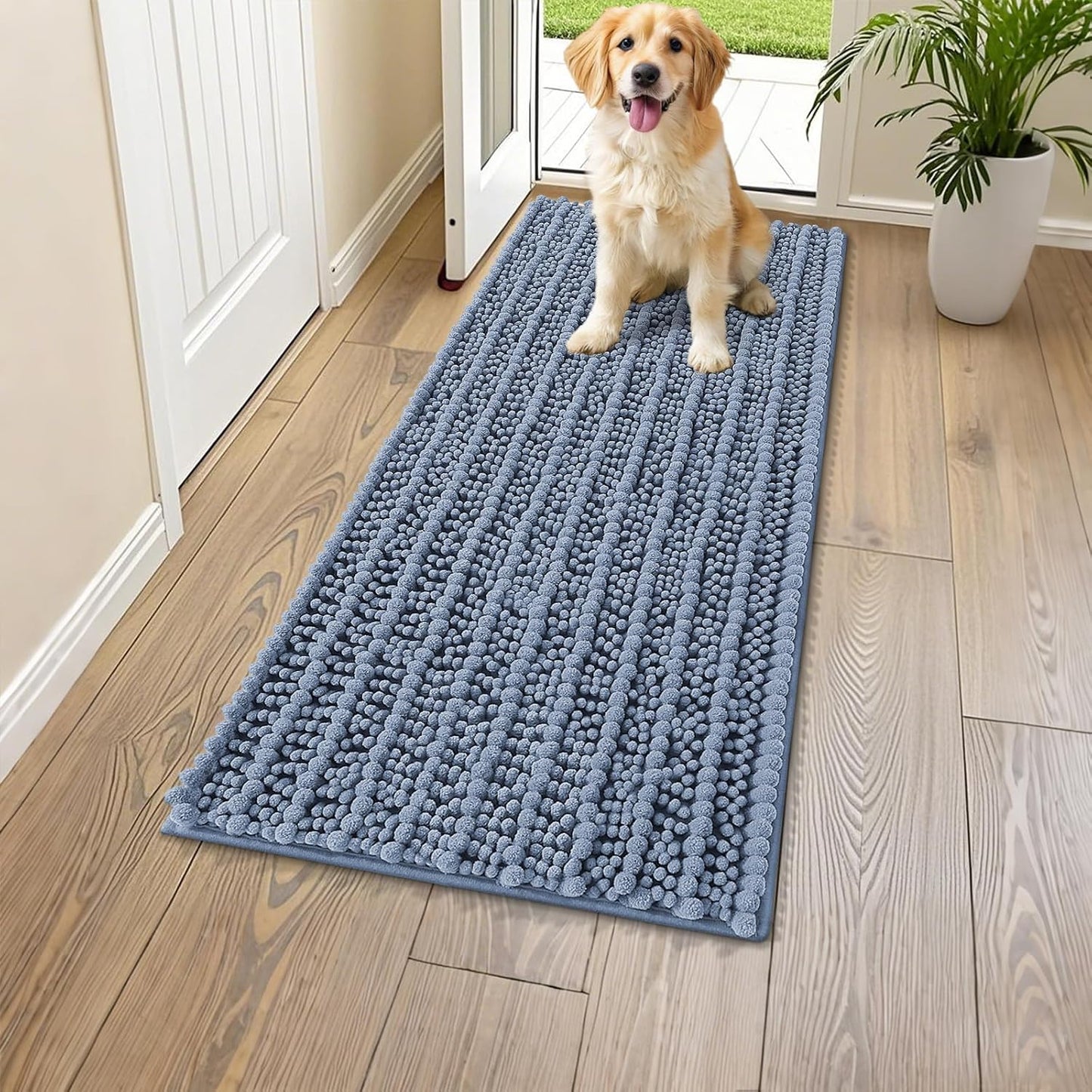Smiry Dog Door Mat for Muddy Paws 30x20, Extra Soft Absorbent Chenille Doormat, Trap Moisture and Dirt, Non-Slip Machine Washable Front Door Mat for Indoor Entrance Inside Floor, Grey