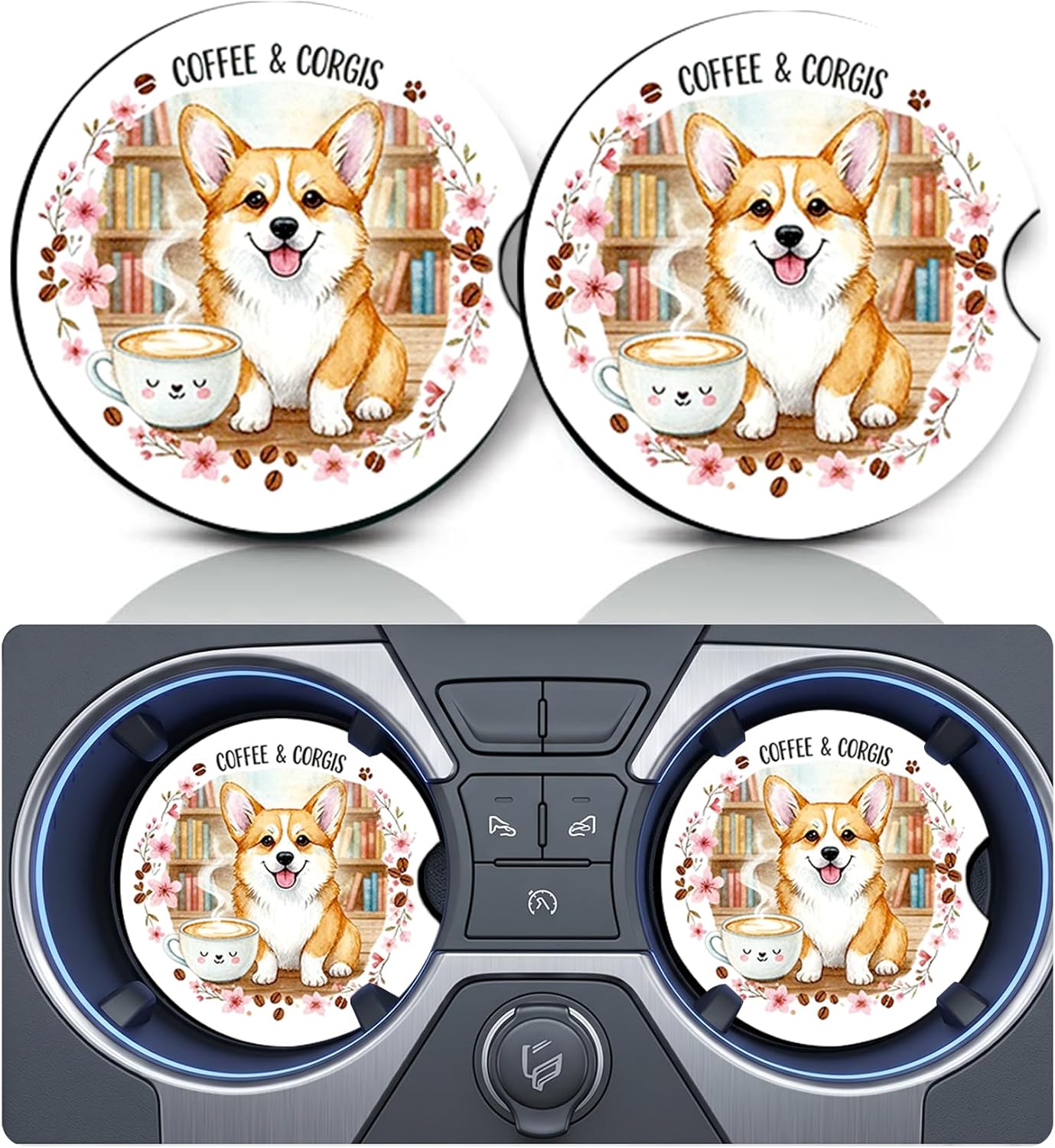 2PCS Dog Paw Print Car Cup Holder Coasters, Cars Coasters for Cup Holders, Anti Slip Rubber Mat with Finger Slot, Dogs Car Accessories Interior Decor, Dog Lover Gifts for Women, Men