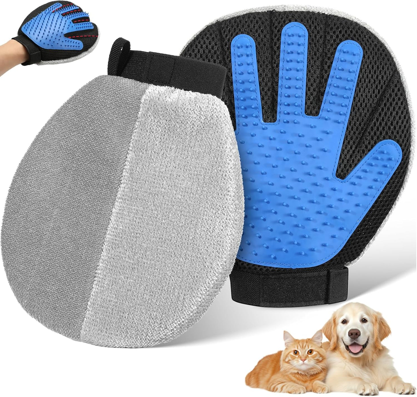 Pawaboo 2-in-1 Pet Hair Removal Glove – Reusable Electrostatic & Silicone Grooming Mitt for Dogs, Cats, Carpet, Couch, Car Seats & Clothing, Dual-Side Gentle Deshedding Tool, Easy to Clean