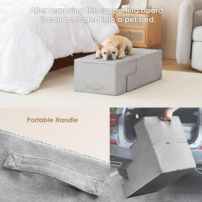 EHEYCIGA Dog Stairs for High Bed 22.5" H, 5-Step Dog Steps for Bed, Pet Steps for Small Dogs and Cats, Non-Slip Balanced Pet Ramp Indoor, Grey