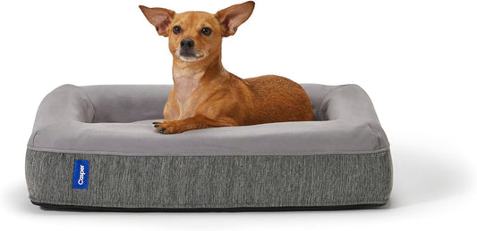 Dog Bed, Plush Memory Foam, Small, Gray, 26.0"L x 19.0"W x 6.0"Th