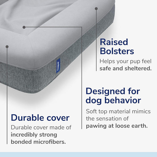 Dog Bed, Plush Memory Foam, Small, Gray, 26.0"L x 19.0"W x 6.0"Th