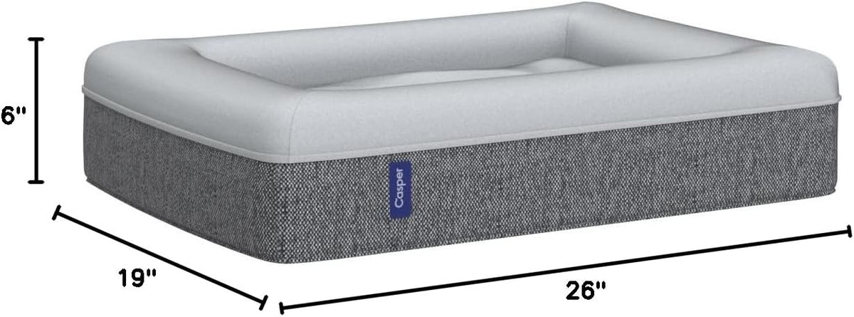 Dog Bed, Plush Memory Foam, Small, Gray, 26.0"L x 19.0"W x 6.0"Th