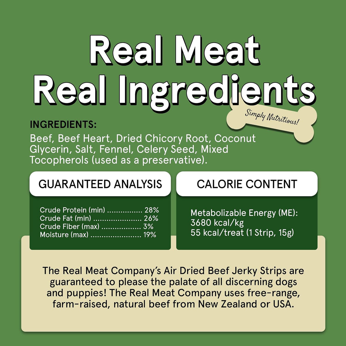 TRMC Real Meat Beef Jerky Dog Treats - 8 Air-Dried Strips of Jerky- Grain-Free Pet Snacks Made up of 95% Free-Range Grass Fed Beef - All-Natural