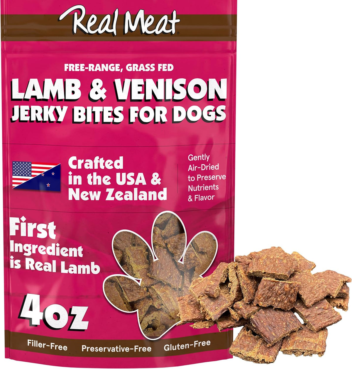 TRMC Real Meat Beef Jerky Dog Treats - 8 Air-Dried Strips of Jerky- Grain-Free Pet Snacks Made up of 95% Free-Range Grass Fed Beef - All-Natural