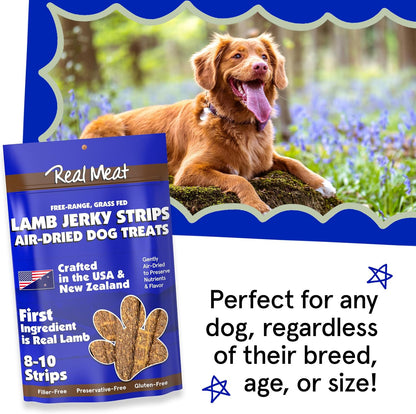 TRMC Real Meat Beef Jerky Dog Treats - 8 Air-Dried Strips of Jerky- Grain-Free Pet Snacks Made up of 95% Free-Range Grass Fed Beef - All-Natural
